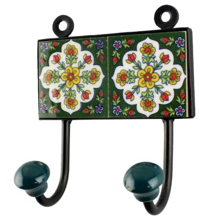White Floral Ceramic Tile Hook